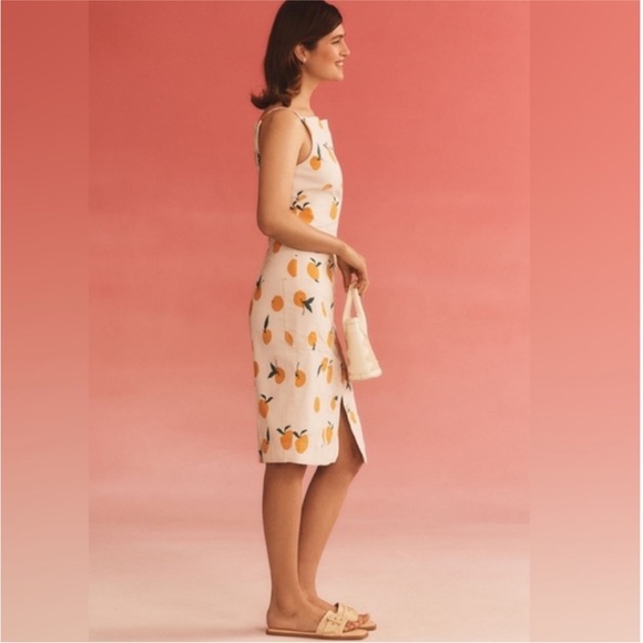 Anthropologie Maeve Dylan Mierzwinski Colette Midi Dress Orange Fruit Print - Picture 12 of 12